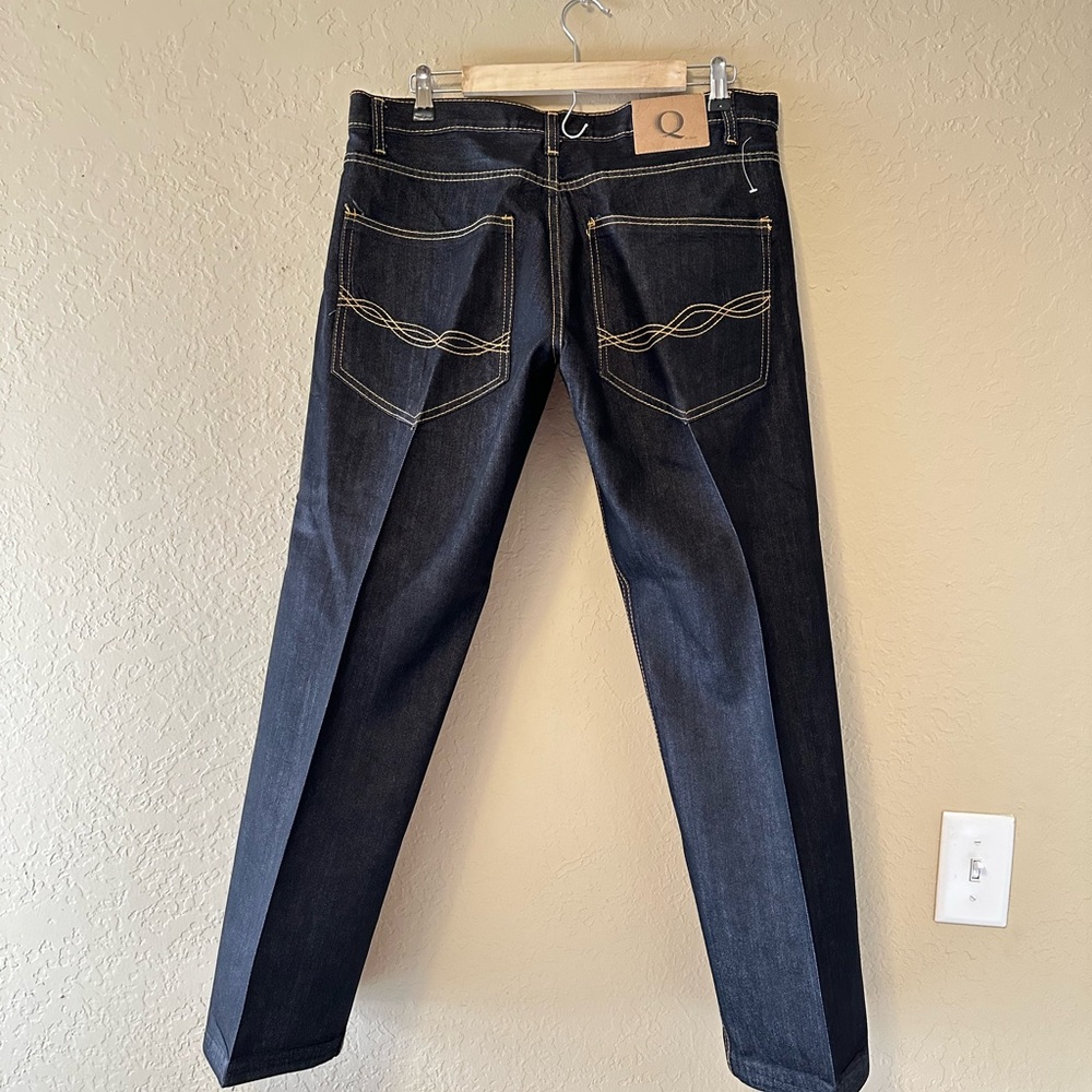 Q By Qruel Mens Dark Blue Straight Leg Jeans Size 36x30